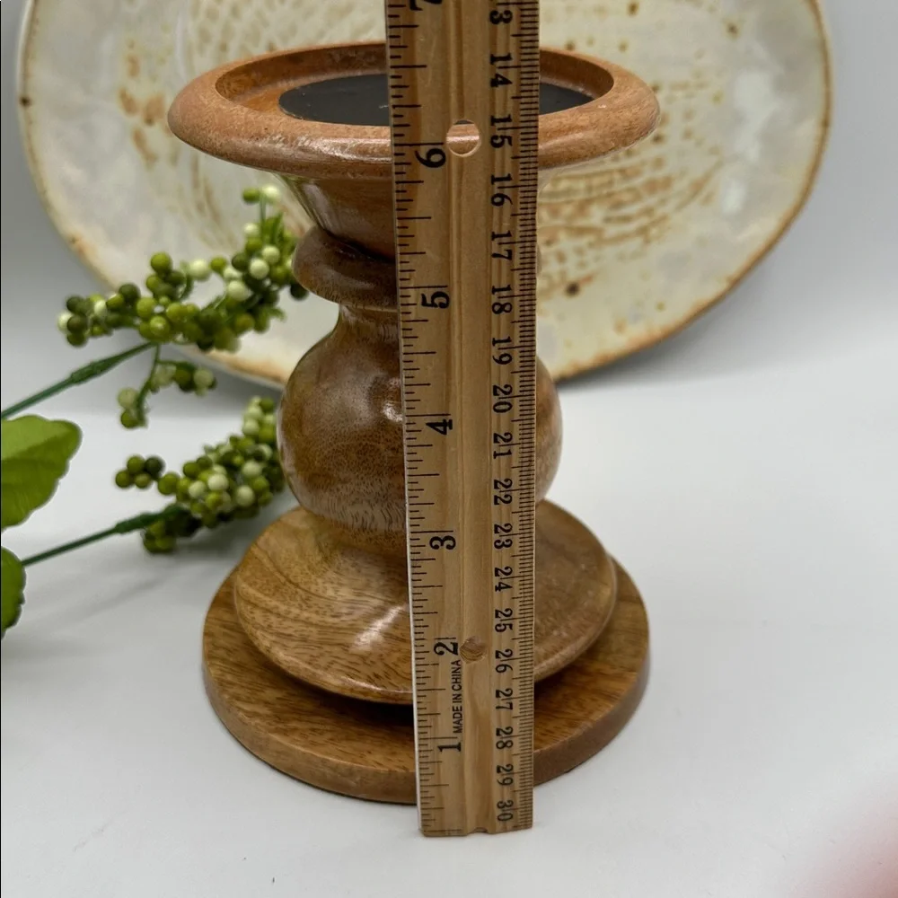 Pottery Barn Fruitwood Natural Candle Holder.